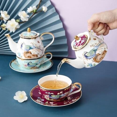 British Afternoon Tea set Ceramic Coffee Cup And Saucer Bone Porcelain Points Hand-painted Golden Teapot Cup Tea Water Kettle