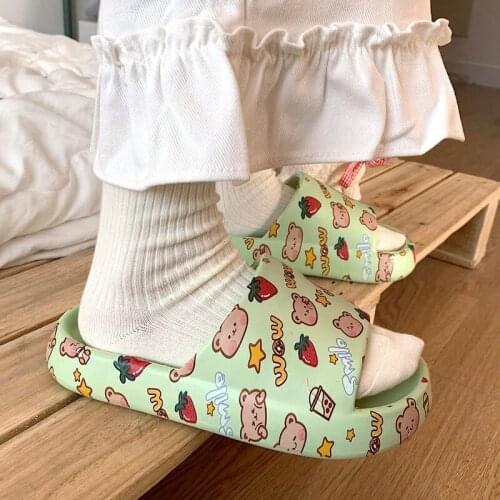 Non-slip Deodorant Thick-soled Cute Cartoon Ins Slippers Female Summer Indoor and Outdoor Wear Student Girl Heart Sandals