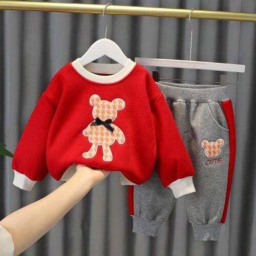Boys and Girls New Baby Suits Clothing Sets Plus Velvet Warm Two-piece Kids Clothes