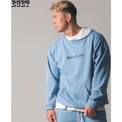 Spring and autumn new fitness mens sportswear jogger fashion cotton long-sleeved T-shirt tops outdoor casual mens clothing