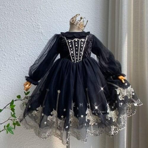 Wholesale girls lace pearl knitted long sleeve princess dresses kids dress for girl