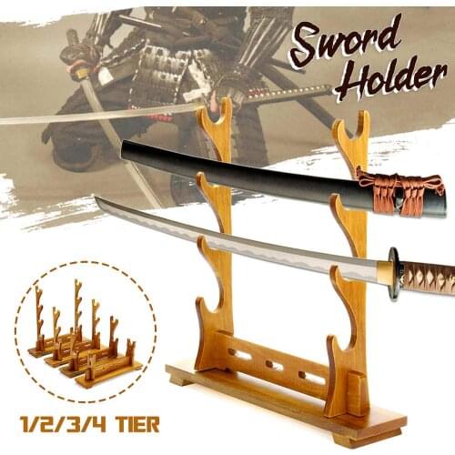 1/2/3/4 Tier Solid Wood Katana Samurai Sword Holder Display Stand Wooden Storage Rack Bracket Hanger Vintage Home Decoration