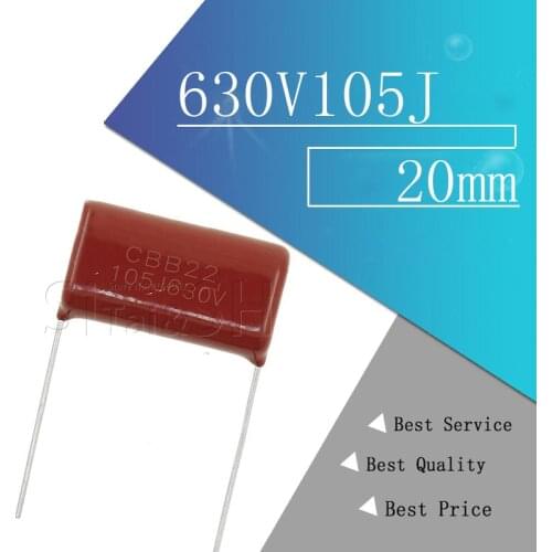 10PCS 630V105J 630V 1UF Pitch 20mm 105 1000NF CBB Polypropylene film capacitor