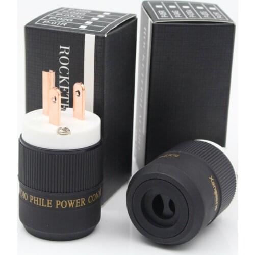 24K Gold Plated HiFi Power Plug Red Copper / Rhodium IEC Connector DIY Audio Adapter US Version