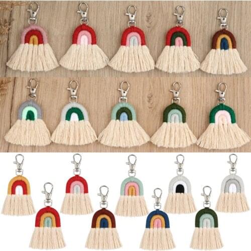 Rainbow Weaving Tassel Macrame Keychain Fashion Handmade Women Bag Charm Pendant Hanging Toys Keychains Key Ring