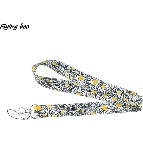 Flyingbee White Daisy Painting Art Key Chain Lanyard Neck Strap For Phone Keys ID Card Creative Lanyards X1075