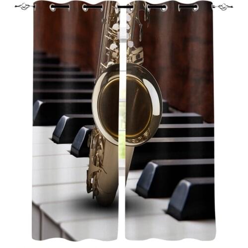 Saxophone Piano Blackout Curtains For Living Room Window Curtains For Bedroom Kitchen Curtains Drapes Blinds