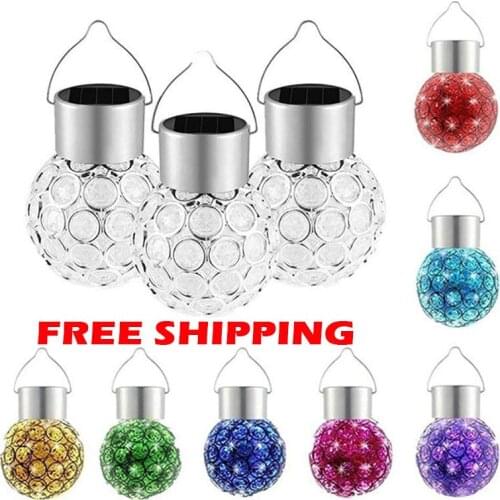 LED Solar Light Glass Ball Crystal Hanging Color Changing Light Decoration Light For Outdoor Lighting Garden Courtyard