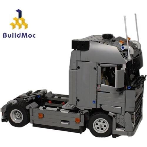 BuildMoc Technical Truck Engineering Car MOC Heavy Dump Trailer Head Transporter Building Blocks Technical Tow Truck Bricks Toys