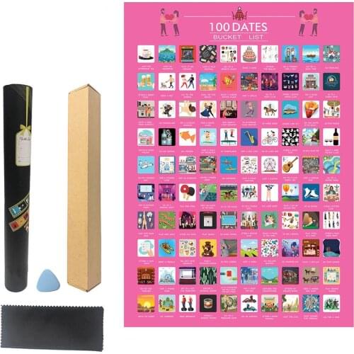 100 DATES Couple Bucket list Scratch painting decoratio posters on the wall girl room decoration Decor Valentines Day Gift