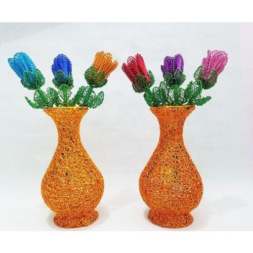 Featured Handmade Vase Ornaments DIY Home Decor Crafts Aluminum Wire Vase Miniature Creative Weaving Craft Retro Christmas Gift