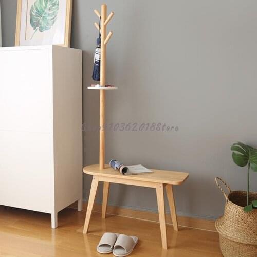 Simple Solid Wood Household Entrance Landing Shoes Stool Hanging Clothes Rack Integrated Cabinet Clothes Rack Can Sit Shoes Stoo