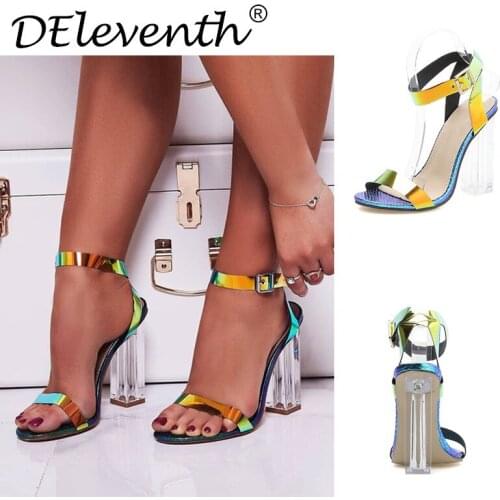 Women Sandals PU Leather Shoes Pointed Toe 11.5CM Thick High heels Buckle Strap sandalias mujer 2020 women shoes size 35-42