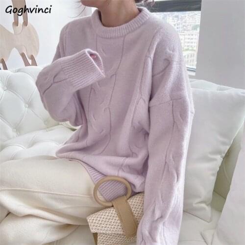 Women Pullovers Solid O-neck Simple Basic Korean Style Office Lady Loose Casual Elegant Lazy Outwear Autumn Nice-sweater Females