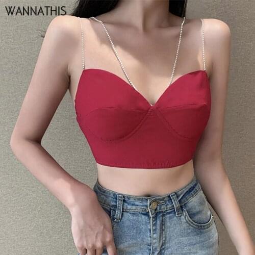 WannaThis Sexy Sleeveless Women Crop Top Flash Diamond Diamond Chain Tube Top Strap Off Sholder Casual Summer Ladies Cropped Top