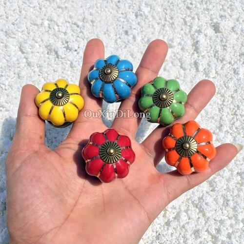 Retro Vintage 10PCS European Kitchen Door Handles Pumpkin Ceramic Cupboard Wardrobe Drawer Wine Cabinet Pulls Handles and Knobs
