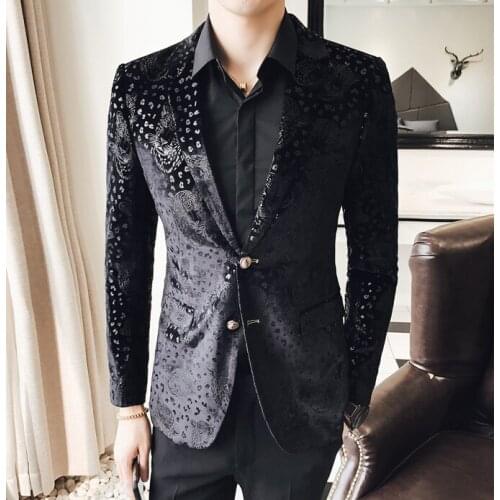 100%real luxury mens black printing event/short tuxedo jacket/fashion