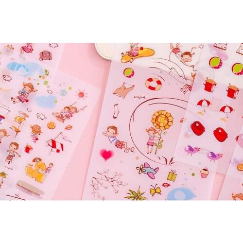 20Packs/lot Cartoon Small Fresh Tansparent Decorative Washi Stickers Scrapbooking Stick Label Diary Stationery Album Stickers