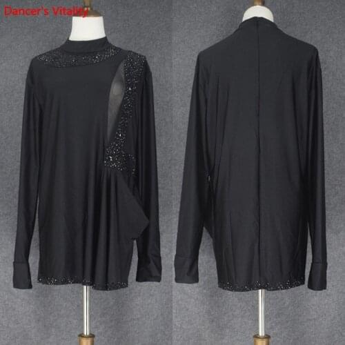 2018 Man Latin Dance Tops For Senior Diamond Male Long Sleeve High Quality Fabric Shirt New Men Ballroom Competition Shirts