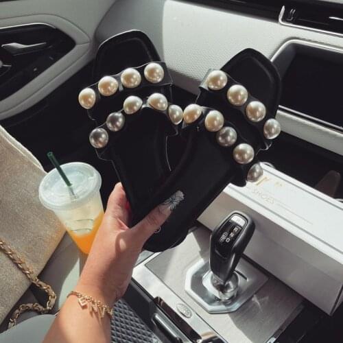 2021 Summer Flat Sandals High Quality Pearl Slippers Outdoor Fashion Vacation Beach Shoes Casual Plus Size 42