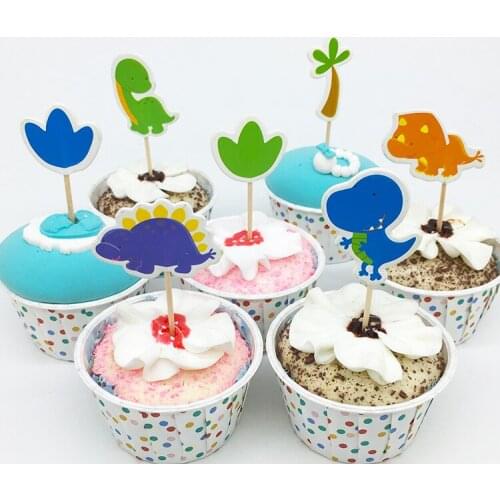 24pcs/lot Cartoon Dinosaur Cake Toppers Cupcake Picks Lovely Dinosaur Party Kids Birthday Party Decoration Baby Shower Candy Bar
