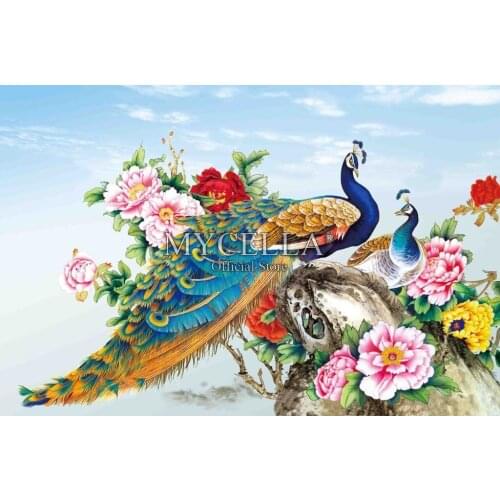 5D DIY Diamond Painting peony flower Full Round Cross Stitch peacocks Rhinestone Diamond Embroidery Home Decor crafts Needlework
