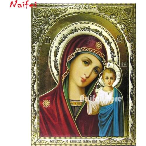 5d square round diamond painting Virgin and Child of Kazan Orthodox Christian Icon mosaic set diamond embroidery sale