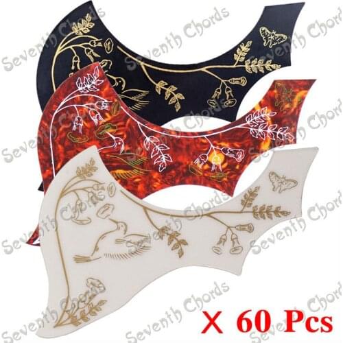 60 Pcs Folk Acoustic Guitar Pickguard Pick Guard Anti-scratch Plate with Hummingbird Flower Decorative Pattern