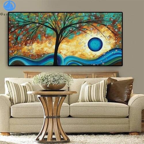 Diamond Painting Abstract art, sunset tree Full Drill Square DIY Diamond Embroidery Cross Stitch Mosaic round Home Decor