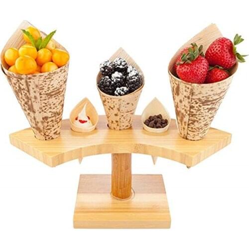 Bamboo sushi stations icecream cones display stand wood buffet serving tray holder wedding party table decoration tools