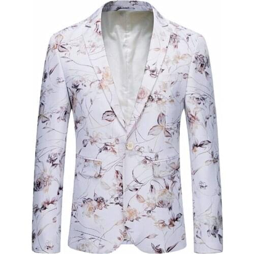 Large Size White Print Blazer Men High Quality Flower Coats Business Casual Jaqueta 6XL мужские костюмы