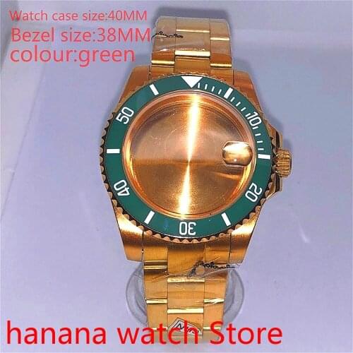 Bliger Suitable for NH35 36 Mingzhu2813 Miyata automatic winding 40mm sealed back gold box series, with rotating bezel green