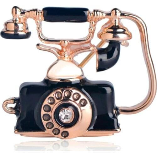 FUNMOR Vintage Style Brooch Pin Enamel Phonograph Cable TV Telephone Brooches Women Men Alloy Jewelry Anniversary Souvenir Gift