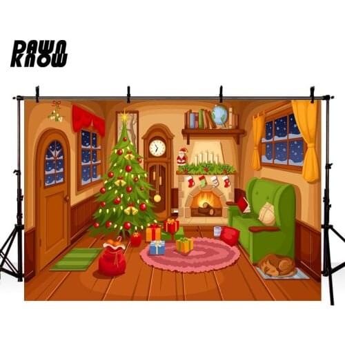 DAWNKNOW Merry Christmas Cartoon Indoor Photography Background Backdrops Children Family Celebrate Photocall Photo Studio lv1223