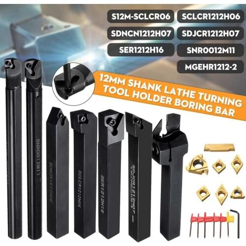 7 Set 12mm Shank Lathe Boring Bar Turning Tool Holder Set With Carbide Inserts For Semi-finishing and Finishing Operations New