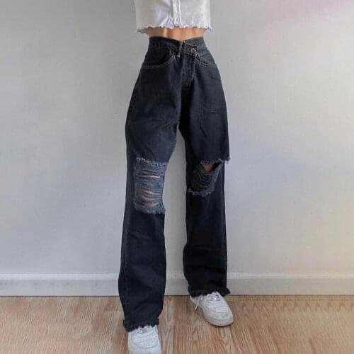 Vintage Harem Jeans Woman Denim Ripped Long Pants Cowboy Female Loose Streetwear High Waist Women Trousers Wide Leg Jeans