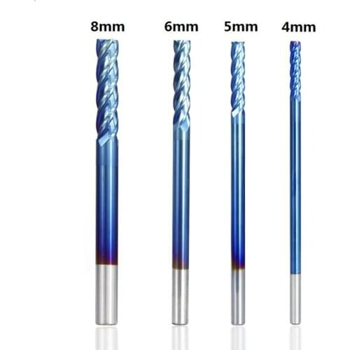 Blue Alloy Mill Alloy Carbide Tungsten Steel Flat Milling Cutter End Mill 4 Flute Metal Cutter CNC Milling Tools 4mm 5mm 6mm 8mm