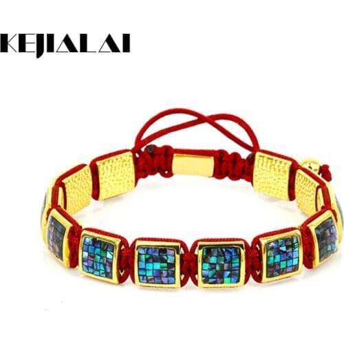 Famous Brand Braiding Macrame Men Bracelet Shell Square Beads Claret-red Macrame Luxury Style for Men Women Pulseira Masculina