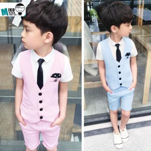 Fashion Boys Blazers Sets Pink / Blue Vest Shorts Shirt 4pcs Suits For Wedding Formal Party Kids baby Boy Clothing Set Birthday