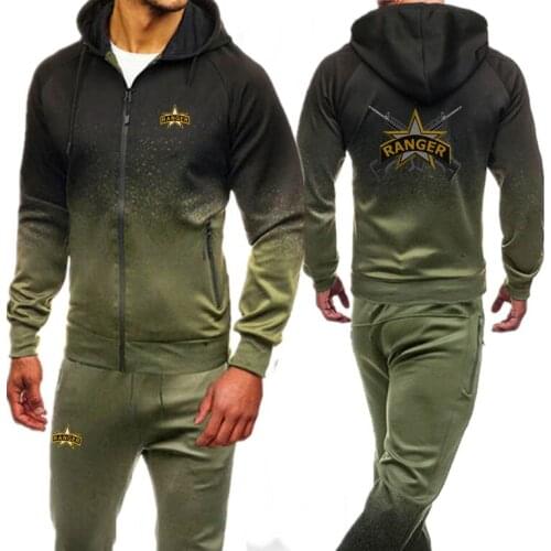 U.S. Army Rangers Print Mens Tracksuits Hoodies+Pants Men Clothing Set Sportswear Autumn Hoodies Zipper Sweatshirts Sporting