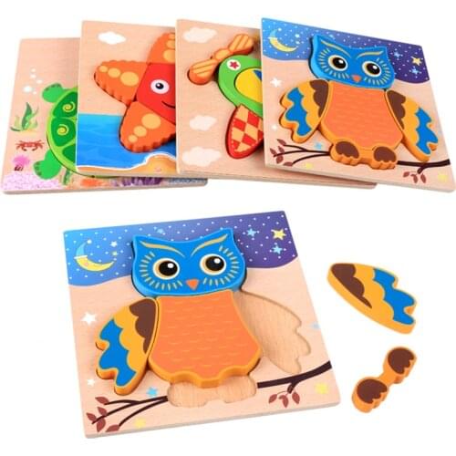 Creative 3D Wooden Puzzle Cartoon Animal Traffic Cognition Jigsaw Colorful Early Educational Toys For Children Kids Baby