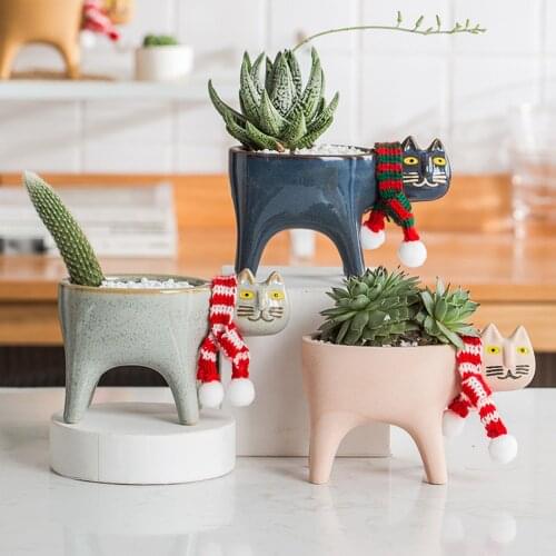 Creative Cute Cat Tail Plant Pots Ceramic Garden Pots Cute Cat Succulent Planter Plant Container Flower Pot Desktop Garden Decor