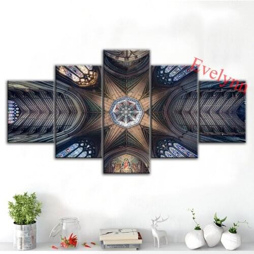 5 Pieces Poster Religion / Ely Cathedral Modern Canvas Wall Art Modular Picture for Living Room Home Decor Frame Family Painting