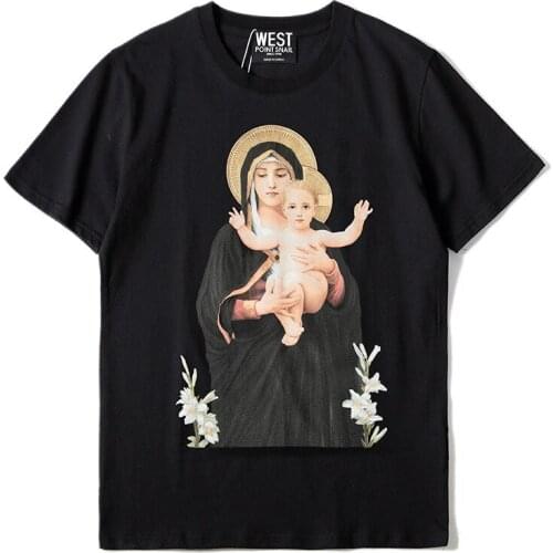 Men New Novelty 19ss Virgin Mary Child T Shirts T-Shirt Hip Hop Skateboard Street Cotton T-Shirts Tee Top kenye #F73