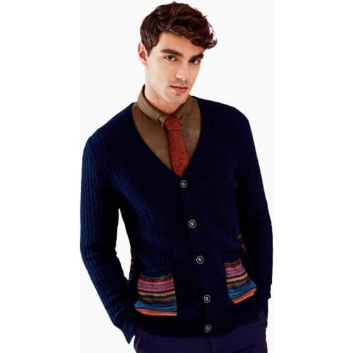 ZHILI Mens V-Neck National Style Cardigan Cashmere Sweater