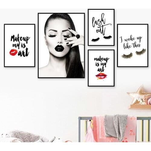 Makeup Girl Wall Pictures Art Print Fashion Beauty Canvas Painting Red Lip Art Poster Eyelash Wall Decor Artwork