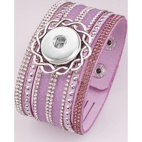 New Fashion crystal Korean velvet 18mm snap button jewelry wide bracelet bangle GJ582 BOBOSGIRL