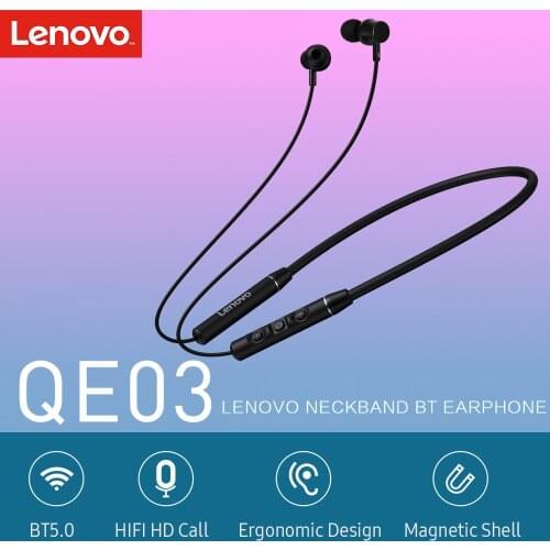 Original Lenovo QE03 Wireless Neckband Headphone Bluetooth V5.0 Earphones Sports Stereo Earbuds Magnetic Headset for Android iOS