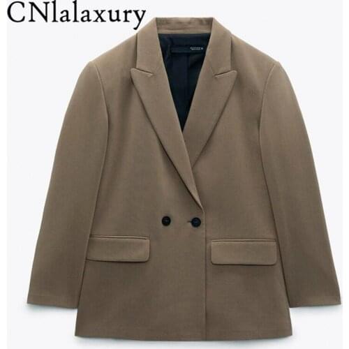 CNlalaxury Autumn New Women Khaki Blazer Coat Vintage Notched Collar Pocket 2021 Fashion Female Casual Suit Jacket Chic Tops
