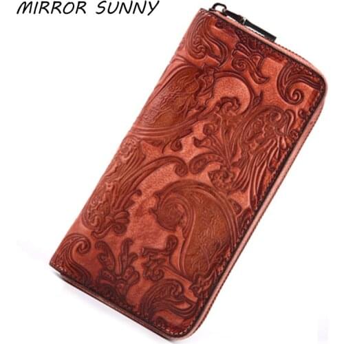 First Layer Cow Leather Wallet New Arrival Lady Fashion Brushed Purse Retro Zipper Multi Ccard Handbag Clutch Wallet Female